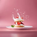 Strawberry shortcake, sweet dessert with berries and cream
