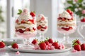 Strawberry Shortcake Trifle with vanilla ice cream and fresh berries. Strawberry summer dessert with ice cream, generative AI