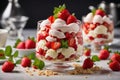 Strawberry Shortcake Trifle with vanilla ice cream and fresh berries. Strawberry summer dessert with ice cream, generative AI