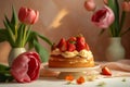 Strawberry shortcake tulips flowers. Generate Ai Royalty Free Stock Photo