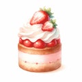 Strawberry Shortcake with Whipped Cream, isolated on white background