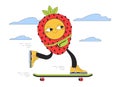 Strawberry skateboard 2D linear illustration concept