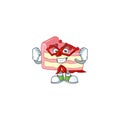 Strawberry slice cake cartoon design concept dressed as Super hero