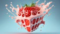 strawberry slice milk yogurt splash include clipping path 3d rendering drink liquid dairy food healthy background white calcium Royalty Free Stock Photo