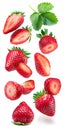 Strawberry and strawberry slices flying in the air slices on white background Royalty Free Stock Photo