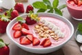 Strawberry smoothie bowl with toppings