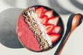 Strawberry Smoothie in Coconut Bowl