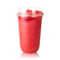 Strawberry smoothie cup isolated on white background. Summer cocktail made from red fruit.  Clipping path Royalty Free Stock Photo