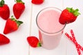 Strawberry Smoothie, Downward View Over White Wood