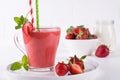 Strawberry smoothie with fresh berries. Healthy food for breakfast
