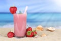 Strawberry smoothie fruit juice with strawberries fruits on the Royalty Free Stock Photo