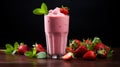 Strawberry Smoothie in the glass on background, Smoothie with fresh Strawberry. Horizontal banner poster. Food photo. Ai generated Royalty Free Stock Photo