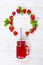 Strawberry smoothie in mason jar with straw Royalty Free Stock Photo