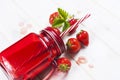 Strawberry smoothie in mason jar with straw Royalty Free Stock Photo