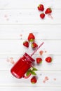 Strawberry smoothie in mason jar with straw Royalty Free Stock Photo
