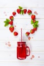 Strawberry smoothie in mason jar with straw Royalty Free Stock Photo