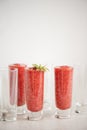 Strawberry smoothie on the white table Royalty Free Stock Photo