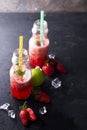 Strawberry smoothies in bottles Royalty Free Stock Photo
