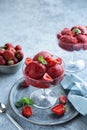 Strawberry sorbet in a glass, vegan low carb berries ice cream