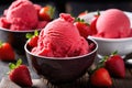 strawberry sorbet ice cream with fresh strawberries