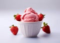 Strawberry sorbet ice cream with mint on light background.Macro.Ai Generative