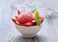 Strawberry sorbet with mint