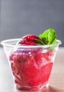 Strawberry Sorbet with red wine in a plastic cup Royalty Free Stock Photo