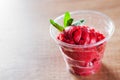 Strawberry Sorbet with red wine in a plastic cup Royalty Free Stock Photo
