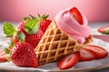 Strawberry sorbet in a waffle cone