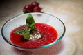 Strawberry soup with ice cream and mint on a plate Royalty Free Stock Photo