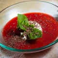 Strawberry soup with ice cream and mint on a plate Royalty Free Stock Photo