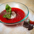 Strawberry soup with ice cream and mint on a plate Royalty Free Stock Photo