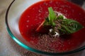 Strawberry soup with ice cream and mint on a plate Royalty Free Stock Photo