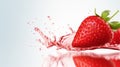 strawberry splash isolated on a white background with copy space for text