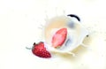 Strawberry splash in milk Royalty Free Stock Photo
