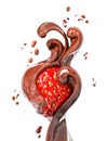 Strawberry in splashing chocolate 3d rendering Royalty Free Stock Photo