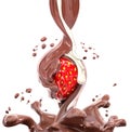 Strawberry in splashing chocolate 3d rendering Royalty Free Stock Photo