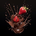 Strawberry Splashing into Dark Milk Chocolate. AI Royalty Free Stock Photo