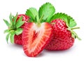 Strawberry with strawberries leaves and slices isolated on a white background Royalty Free Stock Photo