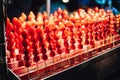 Strawberry sugar coated skewers. Street food of Jiantan in Taipei, Taiwan Royalty Free Stock Photo