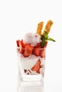 Strawberry sundae, ice crteam, with waffle rolls