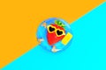 Strawberry with Sunglasses and Yellow Suitcase on a Floatie