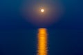 Strawberry supermoon over the mediterranean sea near Antalya, Turkey. Near Duden waterfall