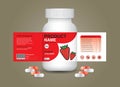 Strawberry supplement bottle Packaging, Cosmetic package. product design. Beauty label, 3d supplement bottle vector, 3d white