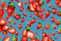Strawberry. sweet fruit. Realistic representation. Blue background - generative ai illustration