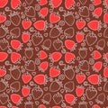 Strawberry sweet Seamless pattern. Design surface texture. Hand drawn Vector illustration on chocolate background Royalty Free Stock Photo