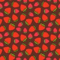 Strawberry sweet Seamless pattern. Design surface texture. Hand drawn Vector illustration on chocolate background Royalty Free Stock Photo