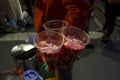 Strawberry Taho, a popular delicacy in Baguio. A soybean curd with strawberry sauce and pieces Royalty Free Stock Photo