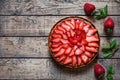 Strawberry tart with cream and mint traditional summer sweet pastry