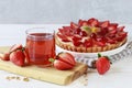 Strawberry tart on white wooden table Royalty Free Stock Photo